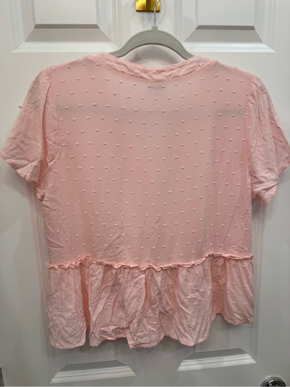 Francesca's x blue rain Collection Light Pink Swiss Dot V-Neck Peplum Blouse - Picture 3 of 3